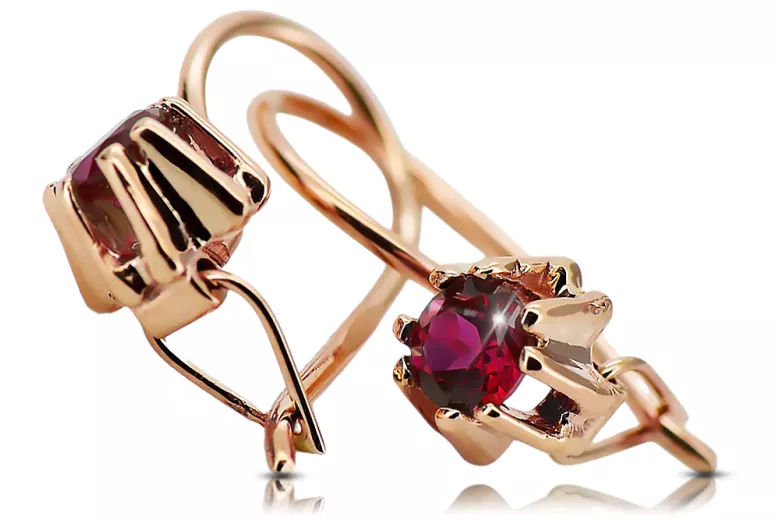 Des boucles d'oreilles Rubis Or rose 14 carats vintage d'origine Bijoux vintage vec053r